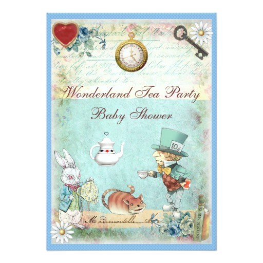 mad hatter wonderland tea party baby shower card