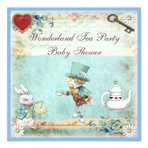 mad hatter wonderland tea party baby shower invitation