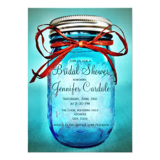 blue mason jar country bridal shower invitations