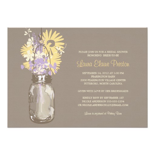 bridal shower mason jar and wildflowers invitation