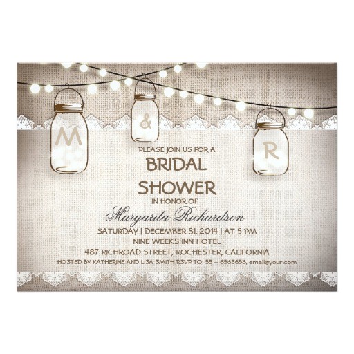 burlap and mason jars bridal shower invitations