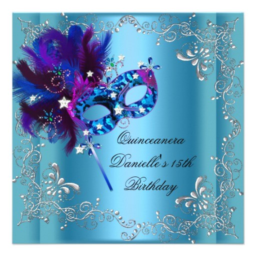 quinceanera 15th birthday party masquerade blue invitation 161982883025952361