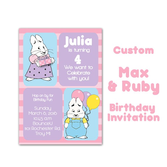 custom max ruby birthday invitation rabbit