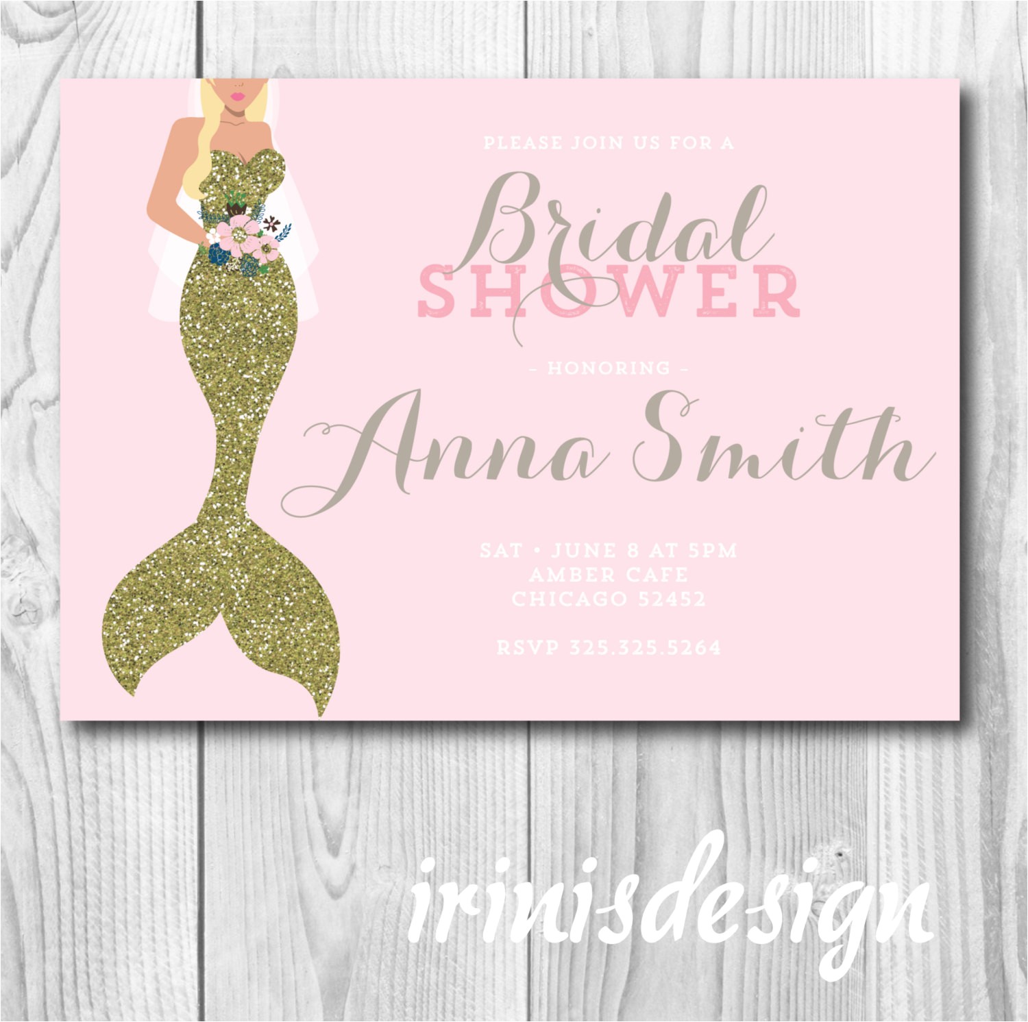 mermaid bridal shower invitation gold