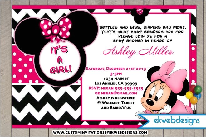 minnie mouse baby shower invitations with lovely pink theme