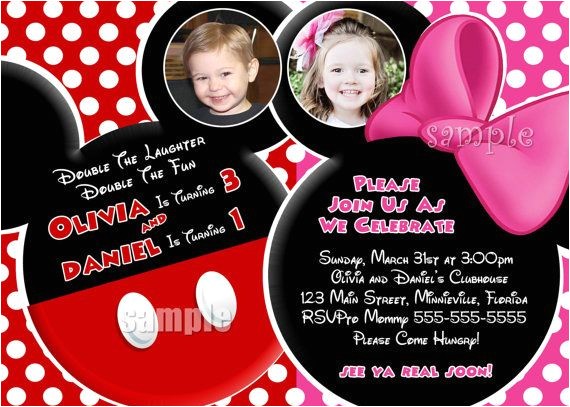 Mickey and Minnie Mouse Birthday Invitations for Twins Huge Selection Minnie Mouse Birthday Invitation Pink