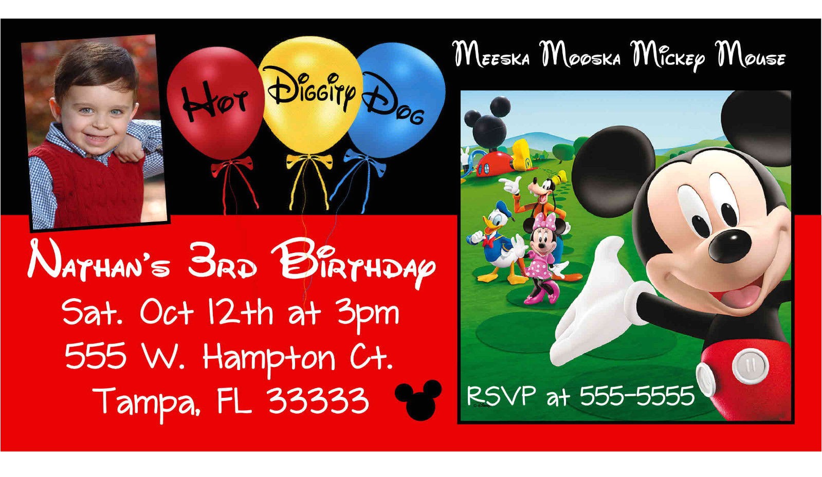 10 MAGNETIC Mickey Mouse Clubhouse Birthday Invitations