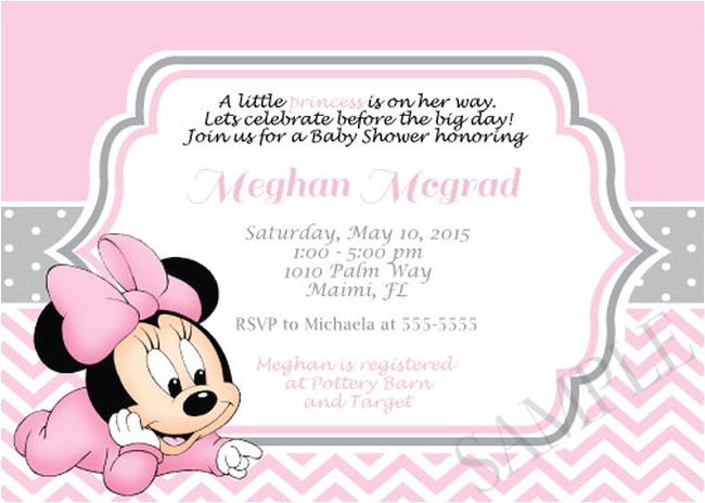 pink minnie mouse girl shower invitation