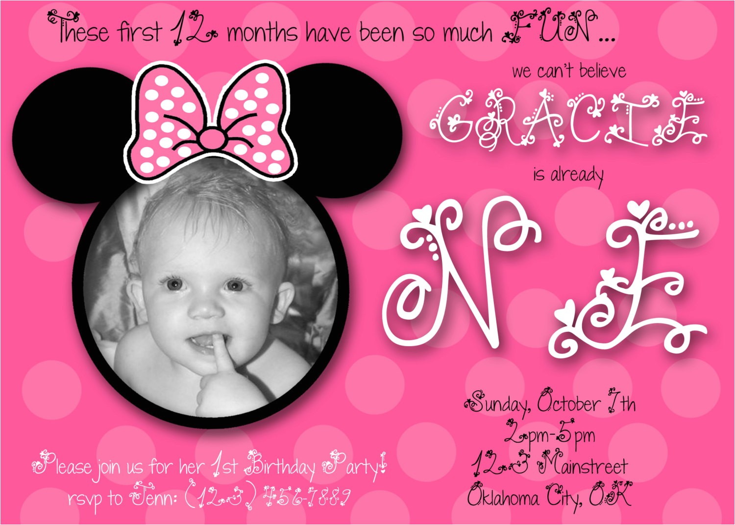 Minnie Mouse First Birthday Invitations Minnie Mouse First Birthday Custom Invitation by Chloemazurek