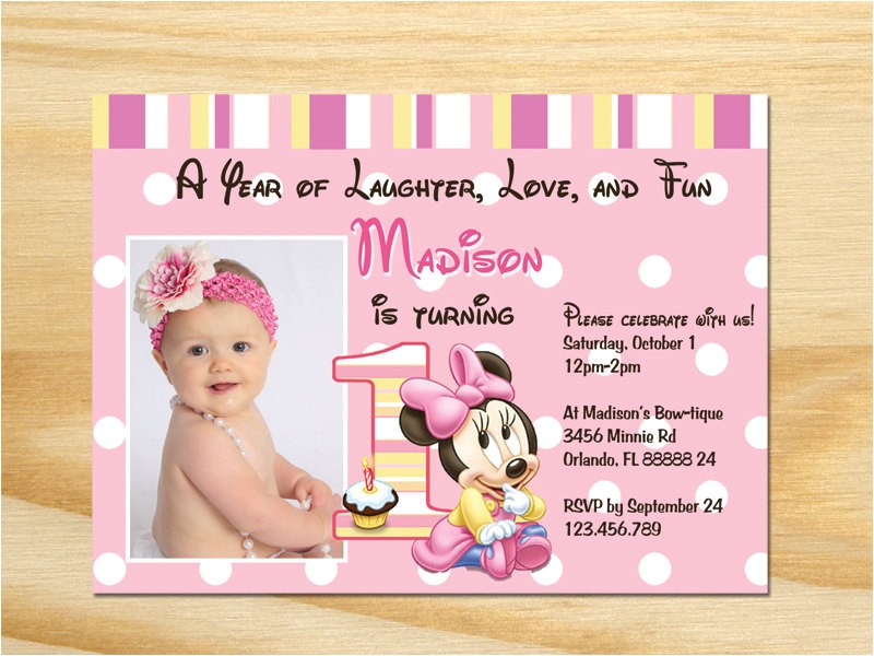 minnie mouse first birthday invitation