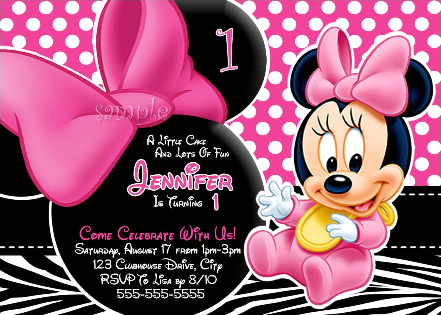 personalized minnie mouse first birthday invitations