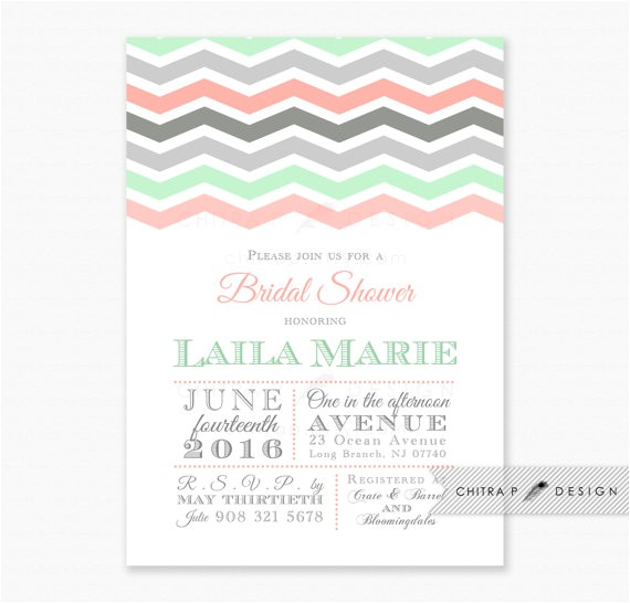 mint coral bridal shower invitations printed grey taupe couples engagement party pink green chevron typography baby sprinkle summer