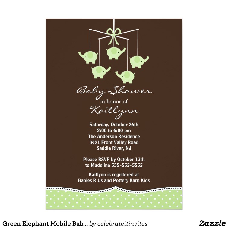 green elephant mobile baby shower invitation