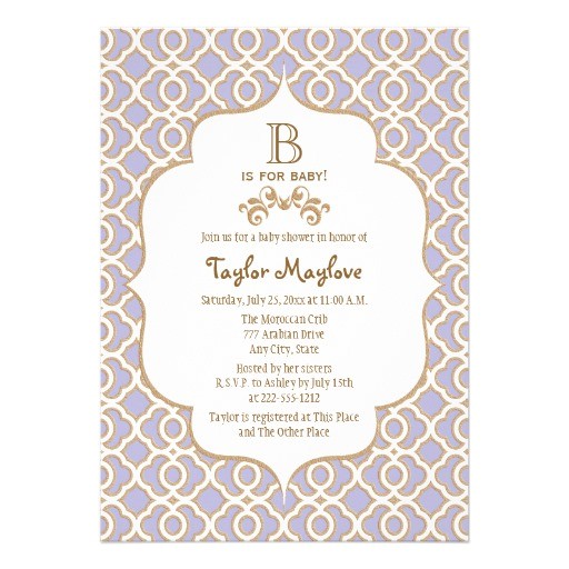lavender gold moroccan baby shower invitations