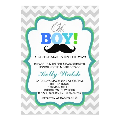 oh boy mustache baby shower invitations chevron