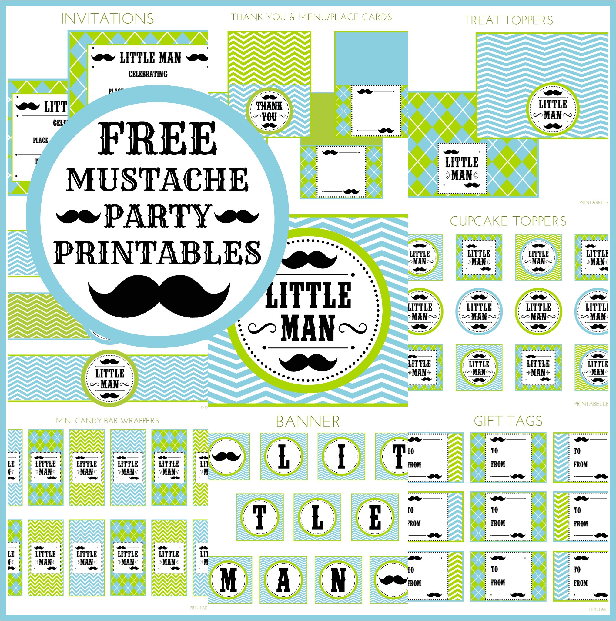 free little man mustache bash party printables from printabelle