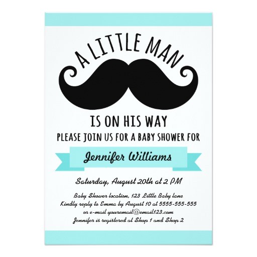 a little man aqua blue mustache baby shower invitation