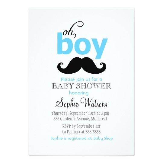 blue its a boy mustache baby shower invitations