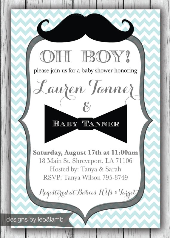 mustache and bow tie baby shower invitations