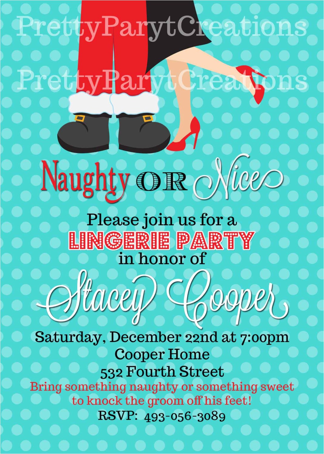 naughty or nice party invitation bridal