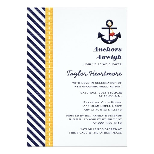 yellow and navy nautical bridal shower invitations