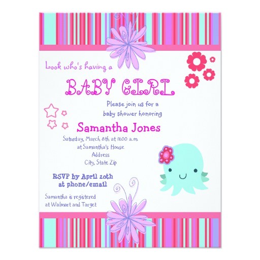 octopus pink baby shower invitations