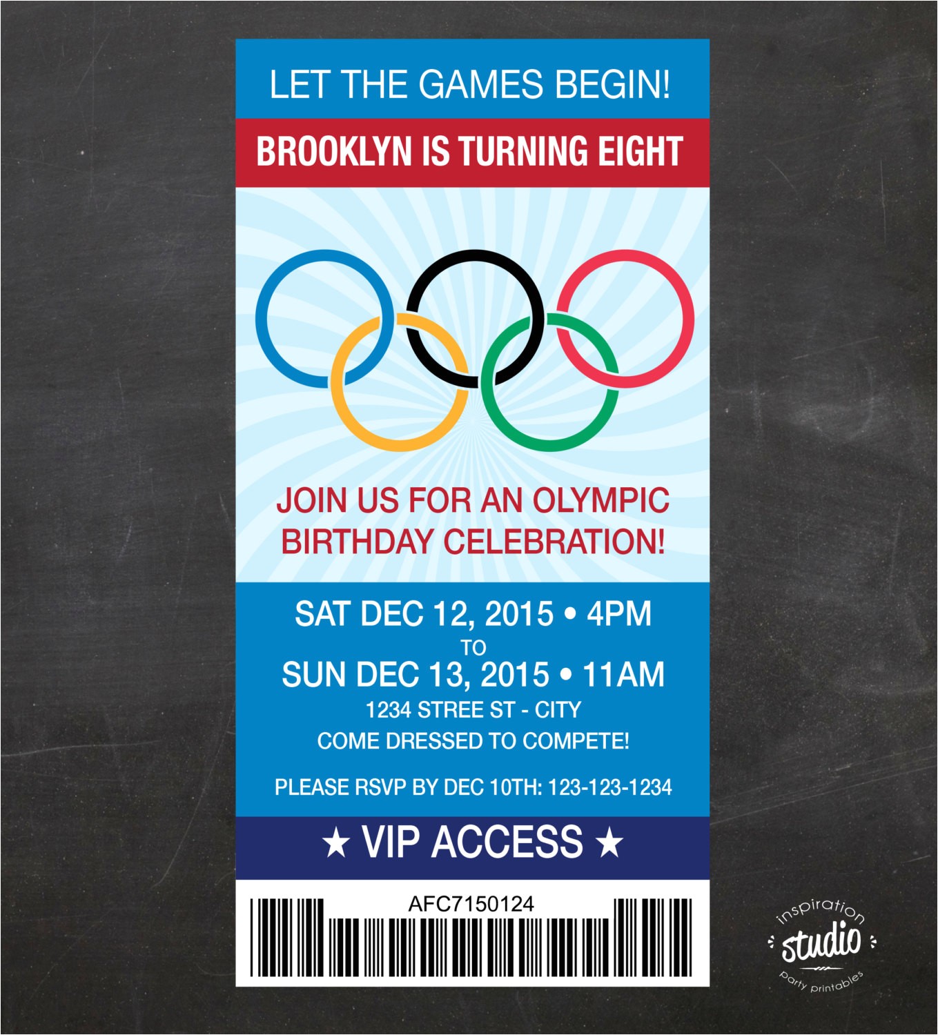 olympics ticket birthday invite let the