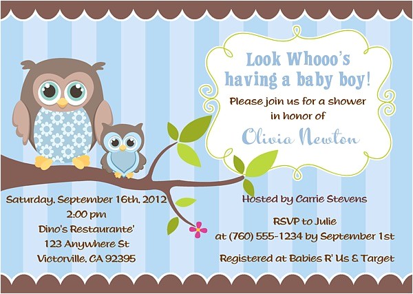 Owl Boy Baby Shower Invitations