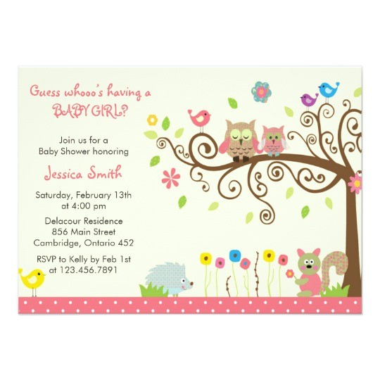 cute pink owl girl baby shower invitations