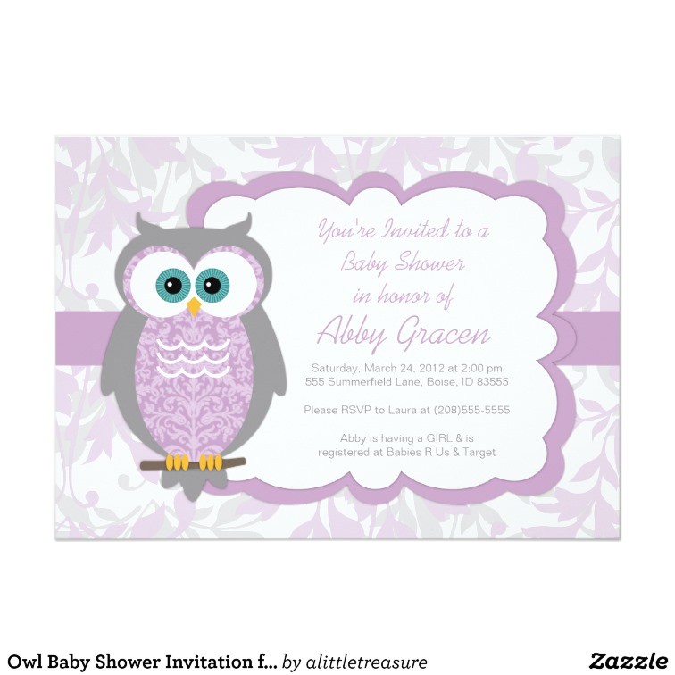 owl baby shower invitation for girls purple 730