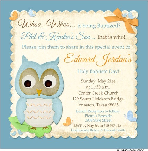butterfly owl christening invitation