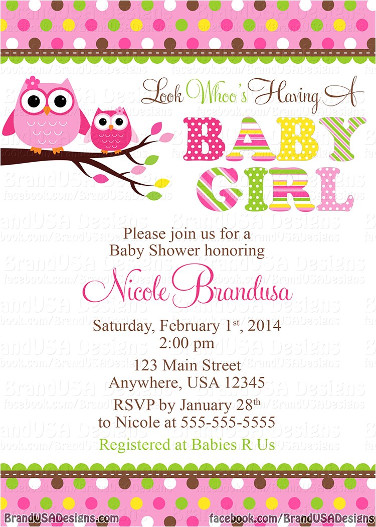 owl baby girl shower invitations