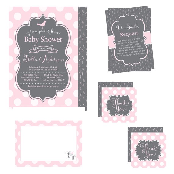 pink baby shower invitation bundle pack