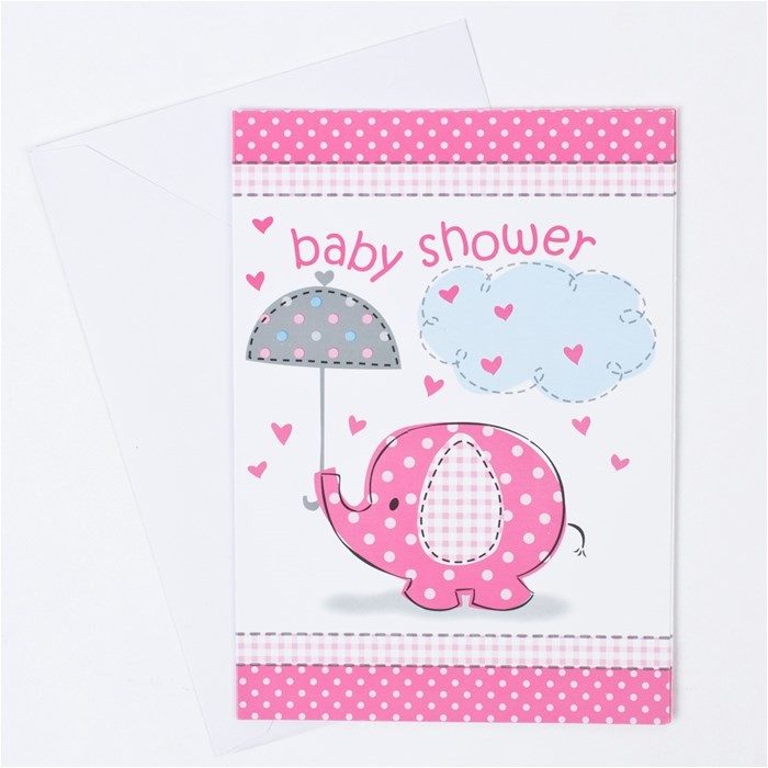pink elephant print baby shower invitations pack of only p