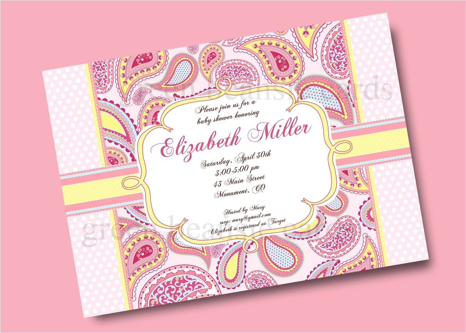 pink paisley printable party invitation
