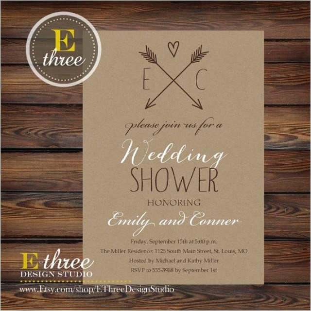 printable rustic wedding shower invitation kraft paper and aarows couples shower bridal shower invitation