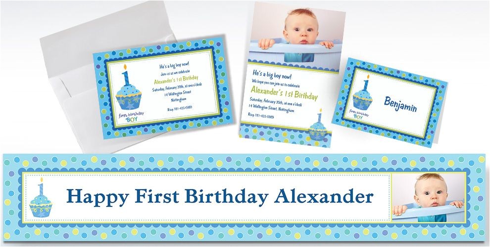 custom sweet little cupcake boy 1st birthday invitations