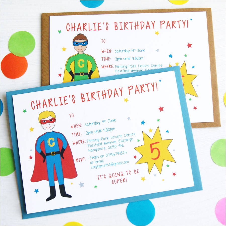 personalised superhero birthday party invitations