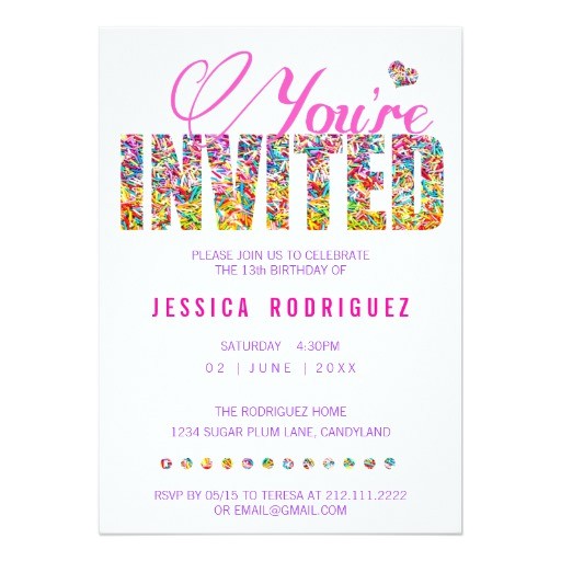 candy theme sprinkles birthday party invitation 161049543985002086