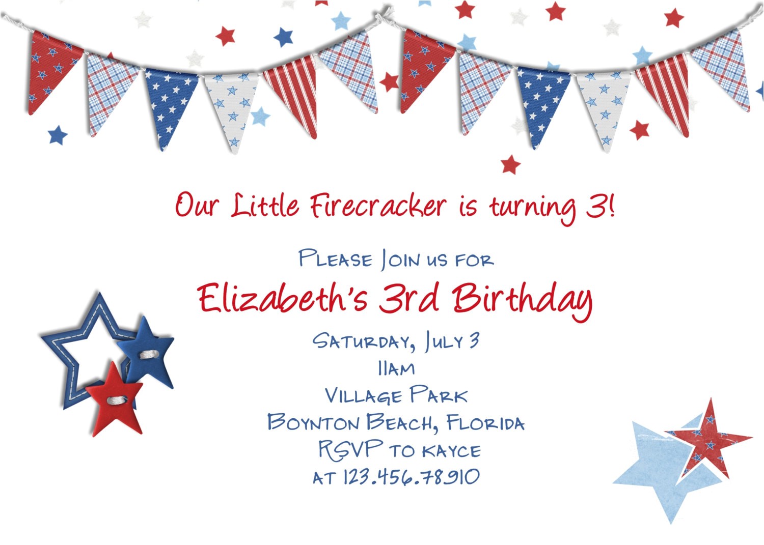 july 4th patriotic birthday invitation