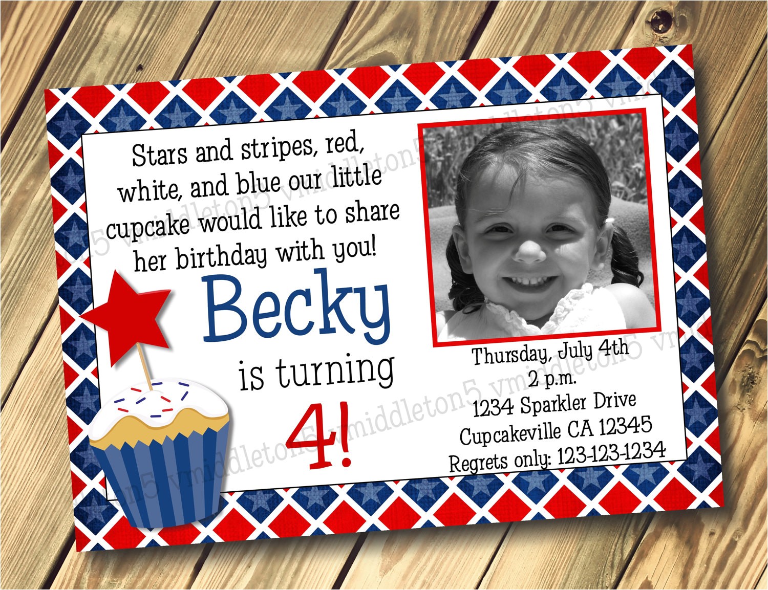 patriotic cupcake birthday invitation