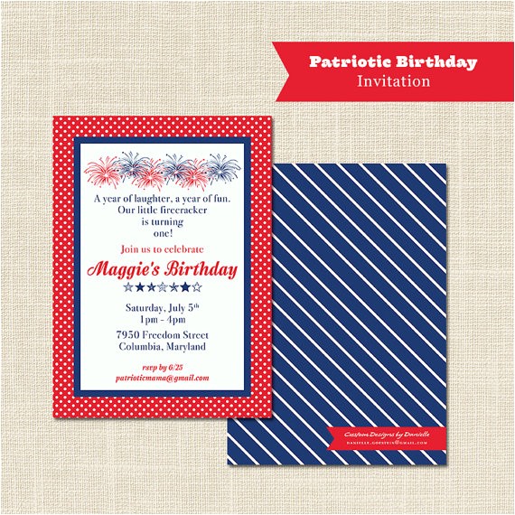 Patriotic First Birthday Invitations Patriotic Birthday Invitation 1st Birthday Red White and