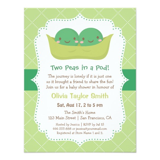 cute peas in a pod twin baby shower invitations