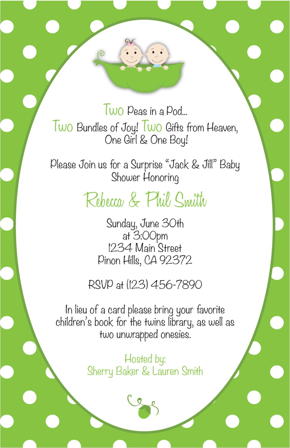 two peas in a pod baby shower invitation