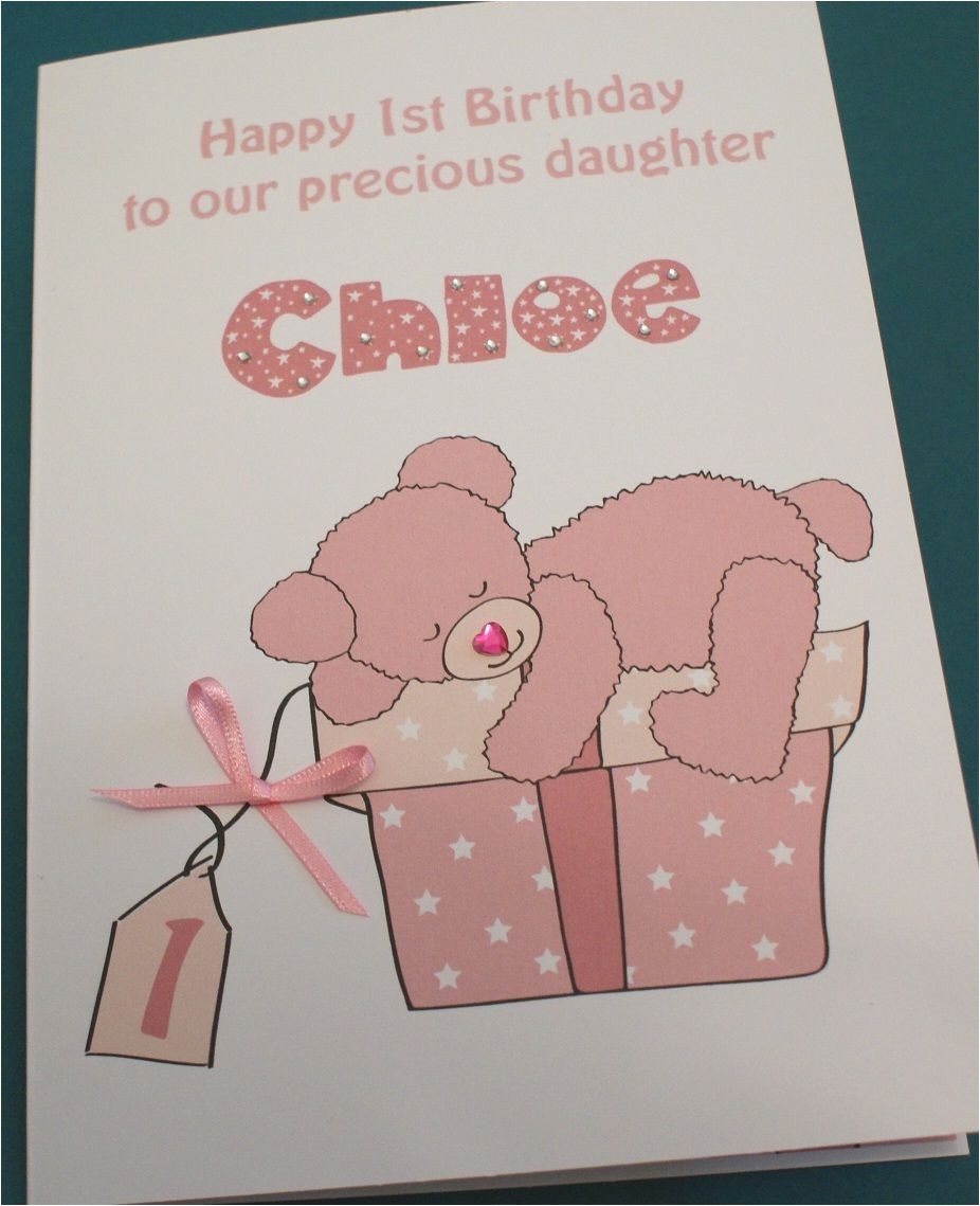 large handmade personalised baby girl 1st birthday card 271180205592