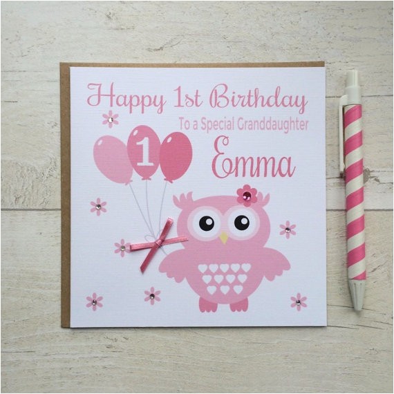 personalised pink owl birthday card
