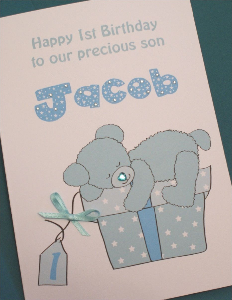 large handmade personalised baby boy 1st birthday card son grandson nephew