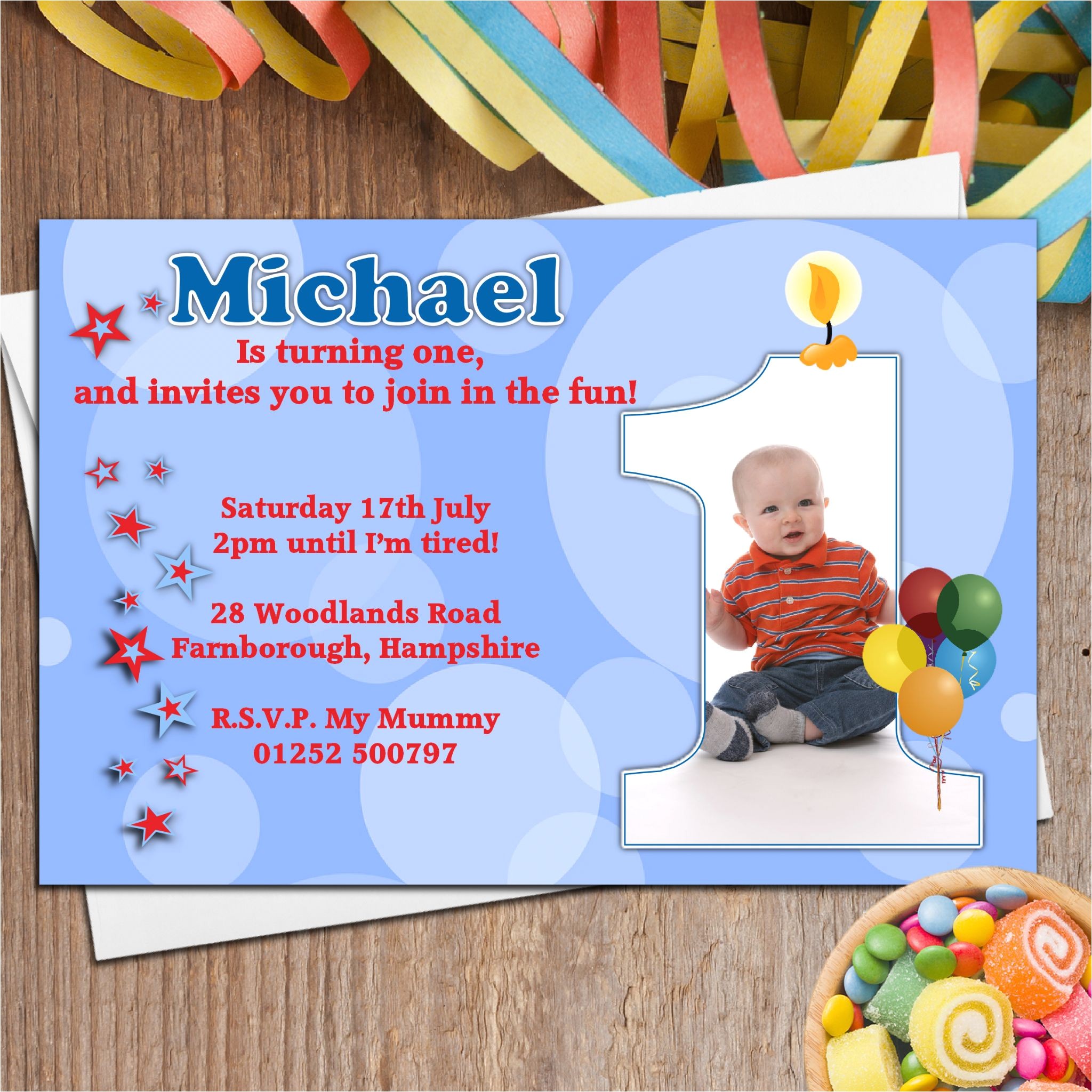 10 boys personalised first 1st birthday party photo invitations n19 4711 p