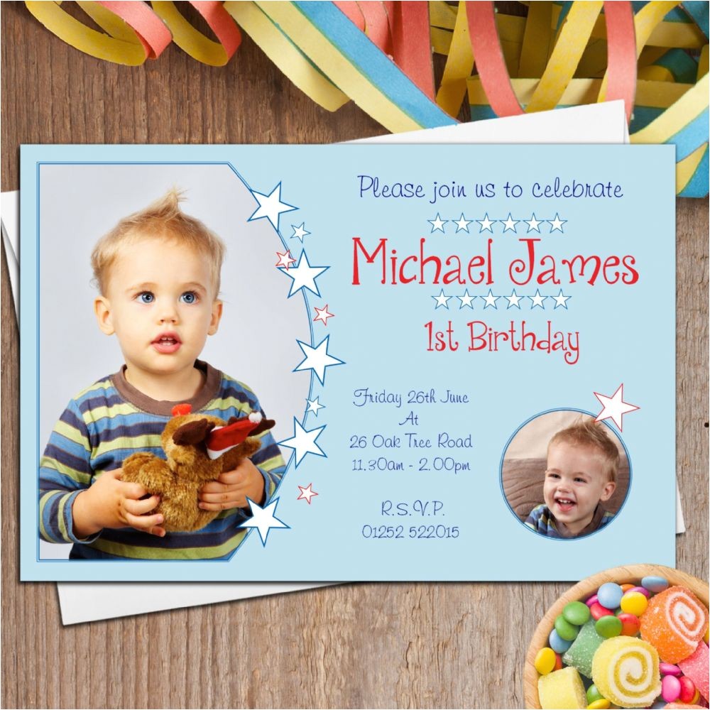 10 personalised boys first 1st birthday party photo invitations n28 p
