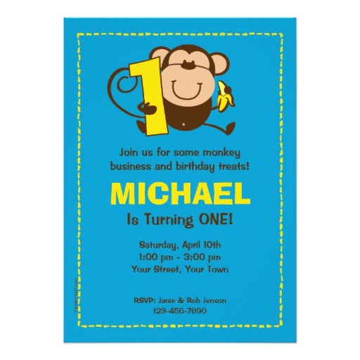 little monkey 1st birthday boy custom invitations